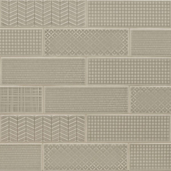 Urbano Warm Concrete 3D Mix 4 In. X 12 In. Glossy Ceramic Gray Textured Subway Tile, 30PK
